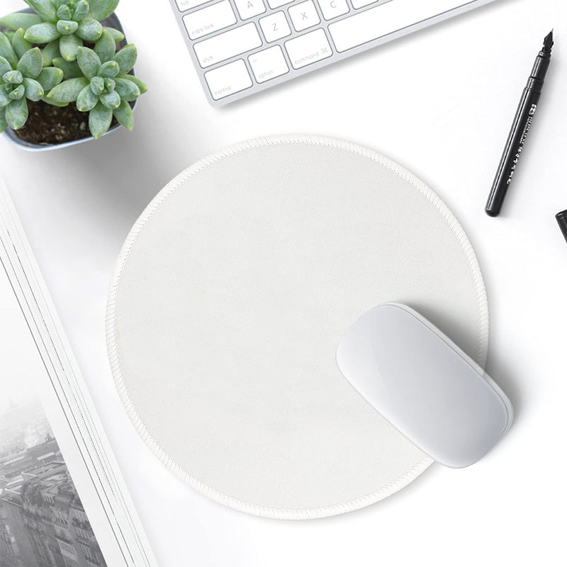  [AUSTRALIA] - Hsurbtra Mouse Pad, Premium-Textured Small Round Mousepad 8.7 x 8.7 Inch White, Stitched Edge Anti-Slip Waterproof Rubber Mouse Mat, Pretty Cute Mouse Pad for Office Home Gaming Laptop Men Women Kids Ivory White