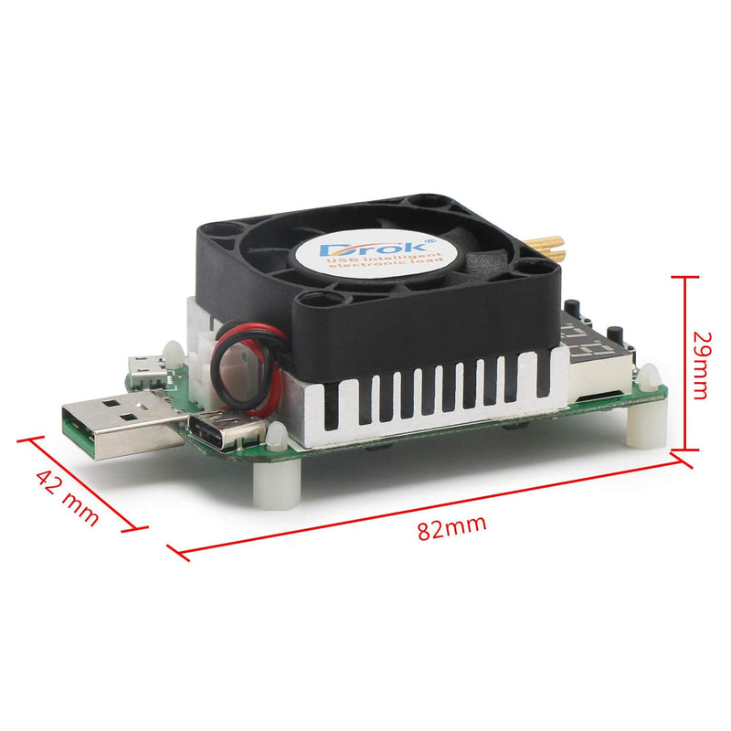  [AUSTRALIA] - USB Load Tester, DROK Electronic Load Test Resistor Module 25W LD25 USB and Type C Interface Discharge Adjustable Constant Current 0.25A-4A Intelligent Temperature Control with Cooling Fan