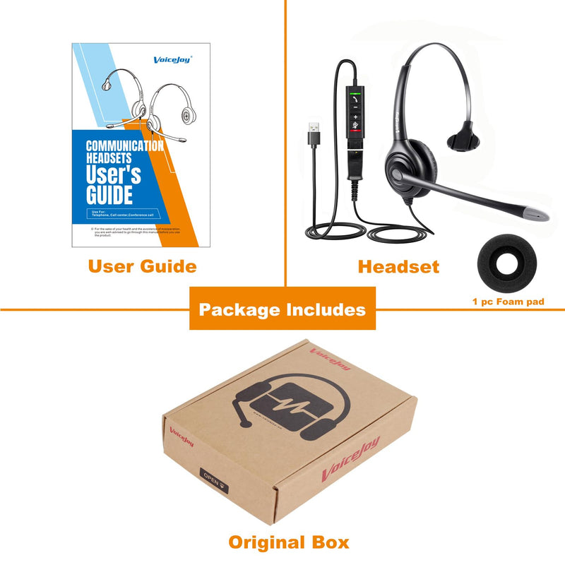  [AUSTRALIA] - VoiceJoy USB Plug Corded Headphone Call Center Noise Cancelling Headset with Microphone Support Microsoft Teams answering Monaural?USB?Headset