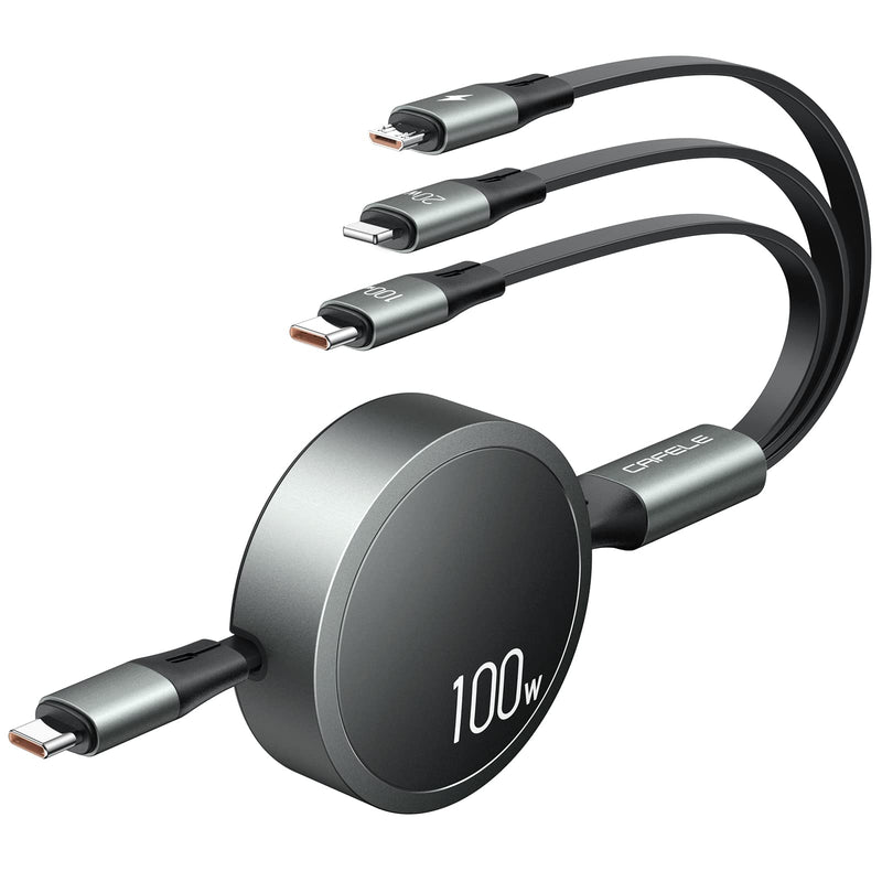  [AUSTRALIA] - [2022 Upgraded]CAFELE USB C Cable 100W PD Super Fast Charging Cable, 3 in 1 Retractable Charging Cable Multi Charging Cable with Type C/Micro USB for Laptop/Cell Phone/Tablets/Phone 13 12/Galaxy(4ft)