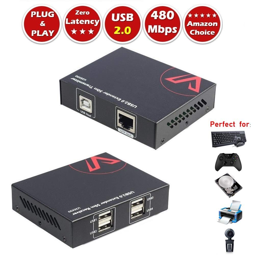  [AUSTRALIA] - AV Access USB Extender Over Cat5e/6/6a/7 196ft/60M, 4 USB 2.0 Ports, Plug and Play, No Driver, Supports All Operating System, Keyboard and Mouse USB Over Ethernet