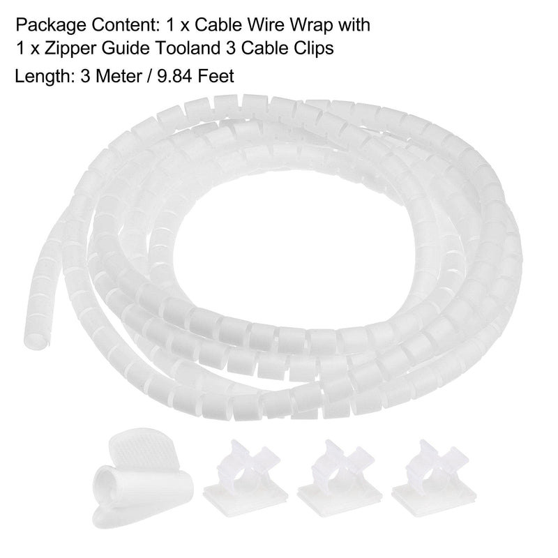  [AUSTRALIA] - uxcell 10mm Cable Wire Wrap for Cord Management White 3 Meter with Zipper Clips