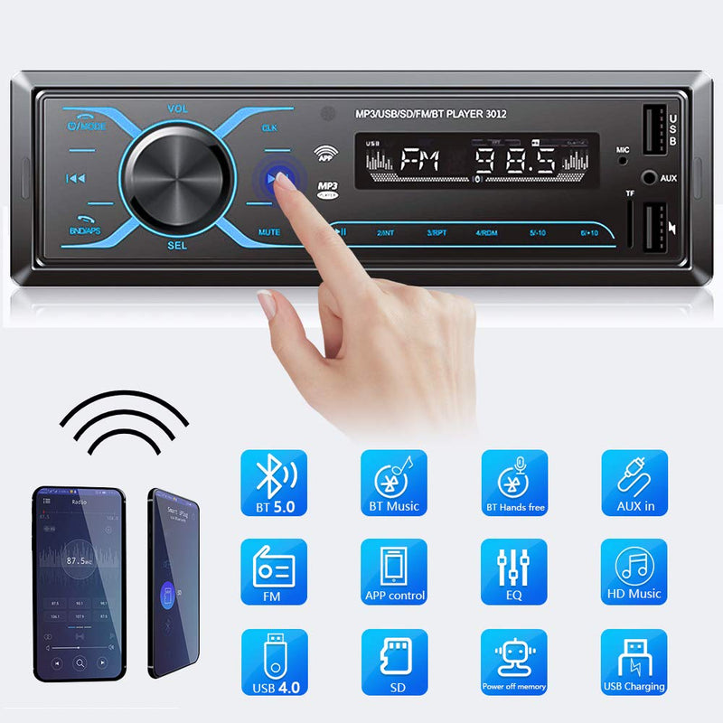 Single Din Car Radio with Bluetooth 1DIN in-Dash Car Stereo Support FM Receiver App Control, Digital Audio Music Mp3 Player MIC/Dual USB/SD/AUX/APP + Steering Wheel Control - LeoForward Australia
