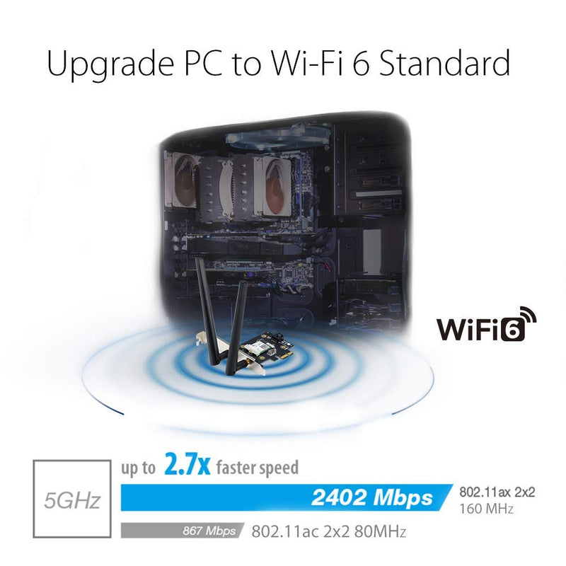  [AUSTRALIA] - ASUS PCE-AX3000 WiFi 6 (802.11ax) Adapter with 2 External Antennas. Supporting 160MHz for Total Data Rate up to 3000Mbps, Bluetooth 5.0, WPA3 Network Security, OFDMA and MU-MIMO