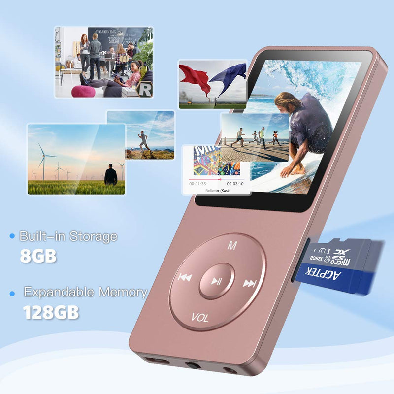  [AUSTRALIA] - AGPTEK A02 8GB MP3 Player, 70 Hours Playback Lossless Sound Music Player, Supports up to 128GB, Rose Gold