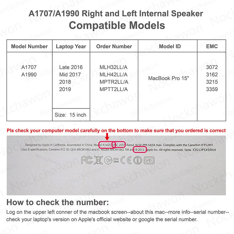  [AUSTRALIA] - Right and Left Internal Speaker Replacement for MacBook Pro 15" A1707 2016 2017 A1990 2018 2019 Loudspeaker Subwoofer Retina with Touch Bar（1 Pairs）