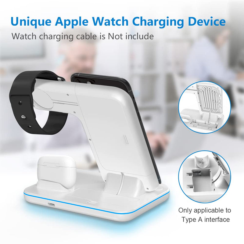  [AUSTRALIA] - WAITIEE Wireless Charger 3 in 1, 15W Fast Charging Station for Apple iWatch SE/6/5/4/3/2/1,AirPods Pro, Compatible with iPhone 13/12/12 Pro Max/11 Series/XS Max/XR/XS/X/8/8 Plus/Samsung Galaxy (White) White