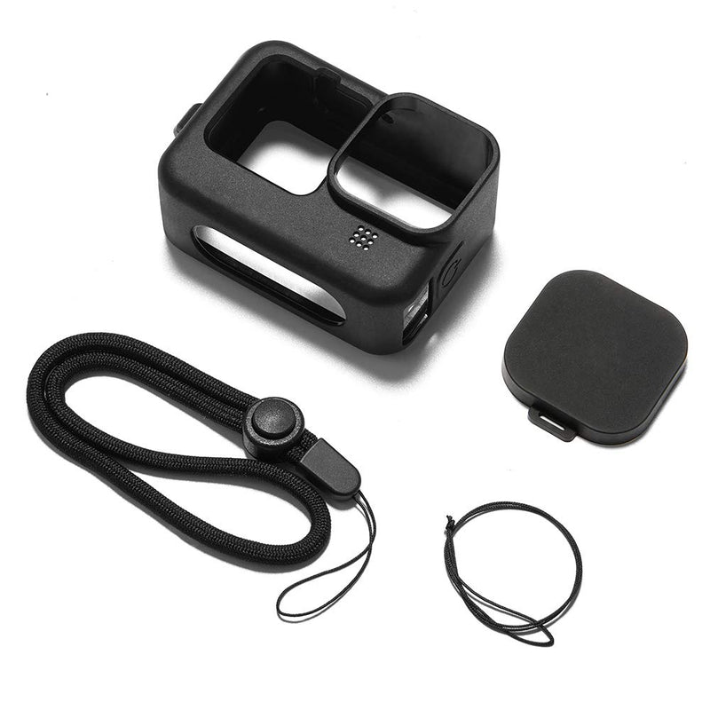  [AUSTRALIA] - FitStill Silicone Rubber Case + 2-Pack (6pcs) Tempered Glass Protector Compatible for Go Pro Hero 10 / Hero 9 Black, Soft Rubber Sleeve Cage Housing with Lens Cover Cap Lanyard Accessories Bundle Kit
