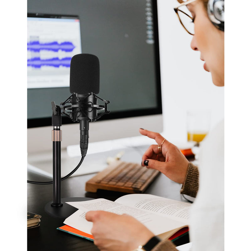  [AUSTRALIA] - AT2020 Desktop Mic Stand, Adjustable Height Table Mic Stand with Shock Mount, Pop Filter Windscreen, 1/4 to 3/8 Metal Adapter, Metal Weighted Base, for AT2020 AT2020USB AT2020USB+ AT2035 Mic by Rigych