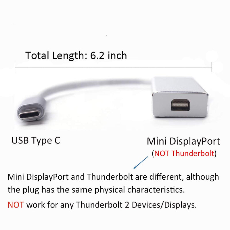  [AUSTRALIA] - Amiroko USB-C to Mini DisplayPort Adapter, USB 3.1 Type C (Thunderbolt 3) to Mini DP Adapter 4K Compatible with Lenovo T470, MacBook Pro to LED Cinema Display /Dell Monitor, etc - Silver