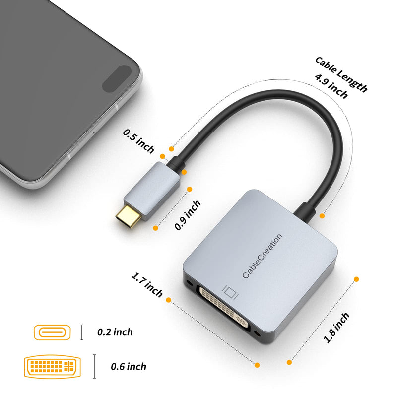 USB C to DVI Adapter 1080P, CableCreation USB Type C to DVI Cable Adapter, Compatible with MacBook Pro 2020 2019, iPad Pro 2020/ 2018, Surface Book 2, XPS 15 13, Galaxy S20 S10 Gray+Aluminum Shell - LeoForward Australia