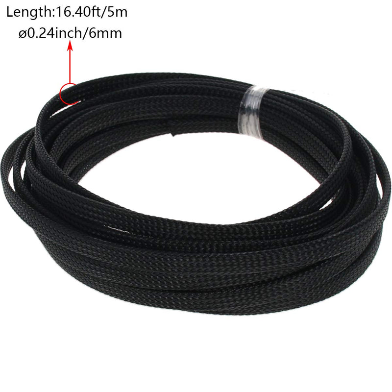  [AUSTRALIA] - Bettomshin 1Pcs Cable Management Sleeve, 5x6mm/0.2x0.24(LxW) 16.4Ft PET Black Cord Protector, Wire Loom Tube Insulated Split Sleeving for USB Cable Power Cord Organizer Video Cable Hider