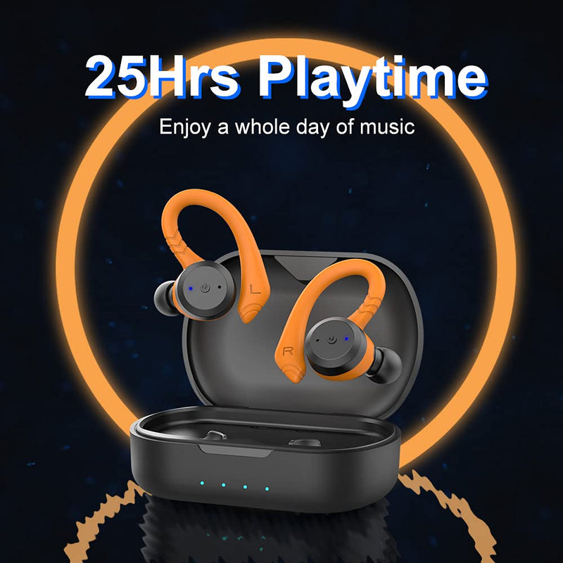  [AUSTRALIA] - Wireless Earbuds, Coucur Bluetooth 5.1 Sport Headphones in Ear with Detachable Earhooks, Bluetooth Earbuds with Immersive Sound, Wireless Headphones with Mic, IP7 Waterproof Earphones, Headset Orange