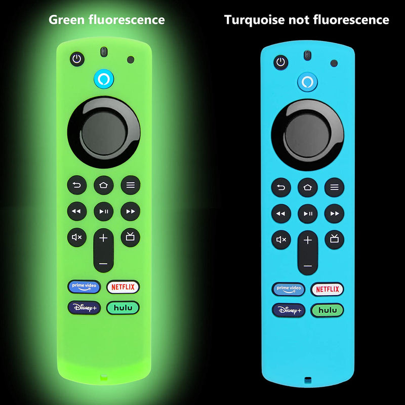  [AUSTRALIA] - [2 Pack] Pinowu Firetv Remote Cover Compatible with Firestick TV Stick (3rd Gen) Voice Remote, Anti Slip Silicone Protective Case Cover with Lanyard (Green Glow & Turquoise Not Glow) Green and Turquoise