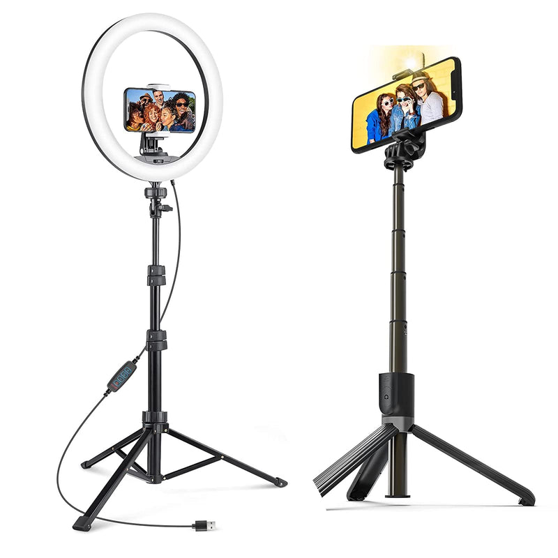  [AUSTRALIA] - 12'' Selfie Ring Light with 62'' Tripod Stand Bundle with Selfie Stick Tripod, LED Lighting with Phone Stand for Video Recording, Compatible with Cell Phones and Cameras