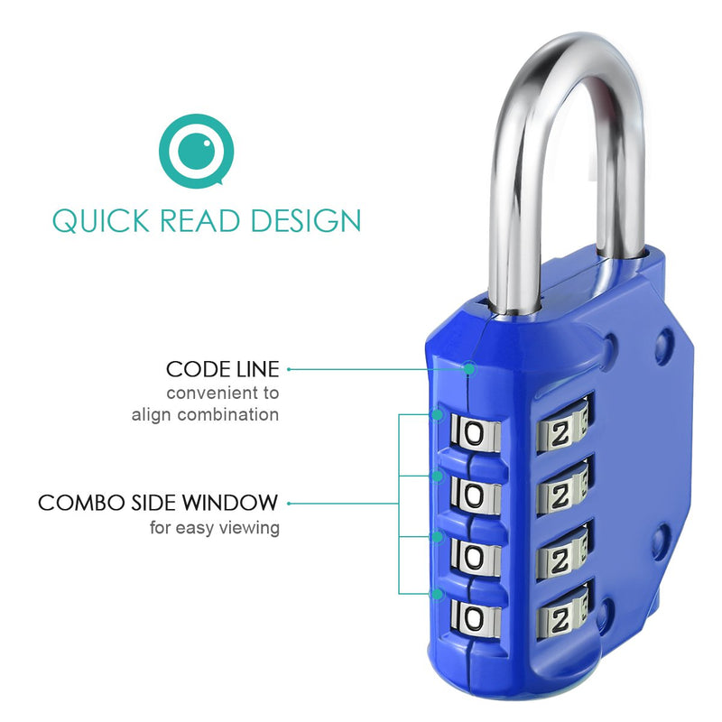  [AUSTRALIA] - ORIA Combination Lock, 4 Digit Combination Padlock Set, Metal and Plated Steel Material for School, Employee, Gym or Sports Locker, Case, Toolbox, Hasp Cabinet and Storage, Pack of 2, Blue Blue 2 Pack