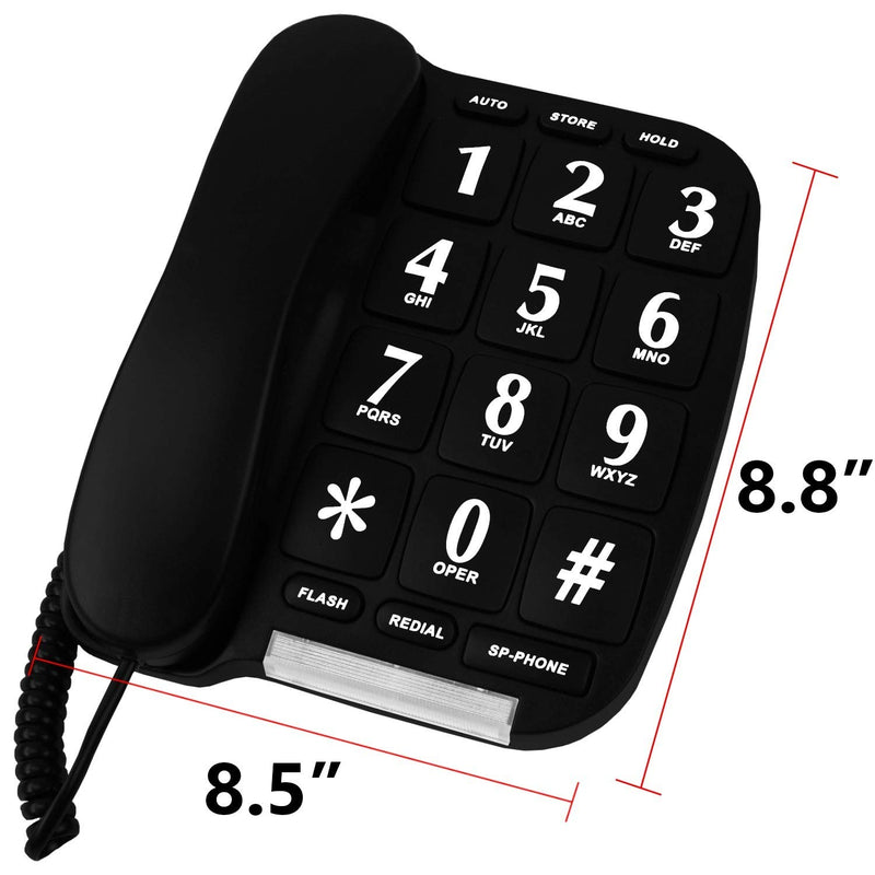  [AUSTRALIA] - Big Button Phone for Wall or Desk with Speaker and Memory (Black) Black