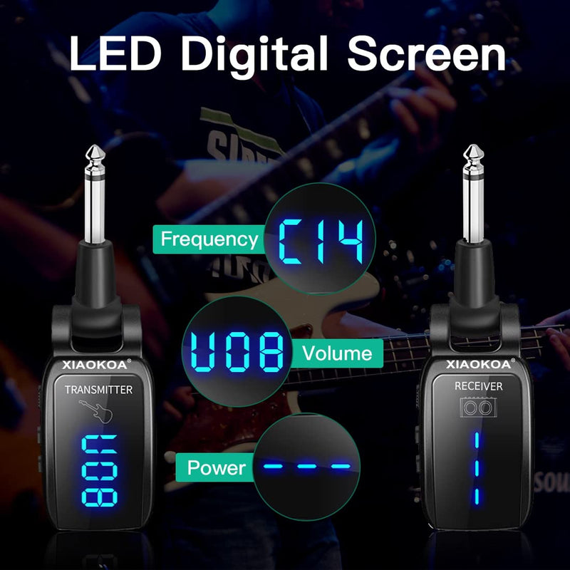 [AUSTRALIA] - Wireless Guitar System,XIAOKOA UHF Wireless Guitar Transmitter Receiver 164Feet Range with HD LED Screen for Electric Guitar Bass Musical Instruments （Black） Black
