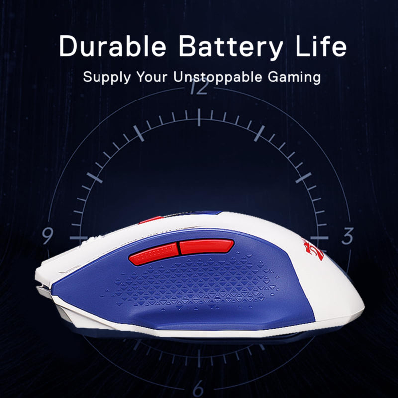  [AUSTRALIA] - Redragon M994 Wireless Bluetooth Gaming Mouse, 26000 DPI Wired/Wireless Gamer Mouse w/ 3-Mode Connection, BT & 2.4G Wireless, 6 Macro Buttons, Durable Power Capacity for PC/Mac/Laptop Blue-White