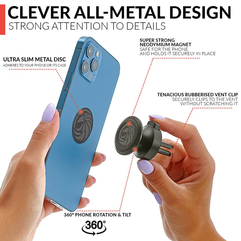  [AUSTRALIA] - New 2023 Magnetic Cell Phone Holder for Car Vent - for Any Smartphone (iPhone, Android, GPS) | Stylish All-Metal One-Hand & One-Sec Phone Mount for Car, 100 to Safeness & Comfort