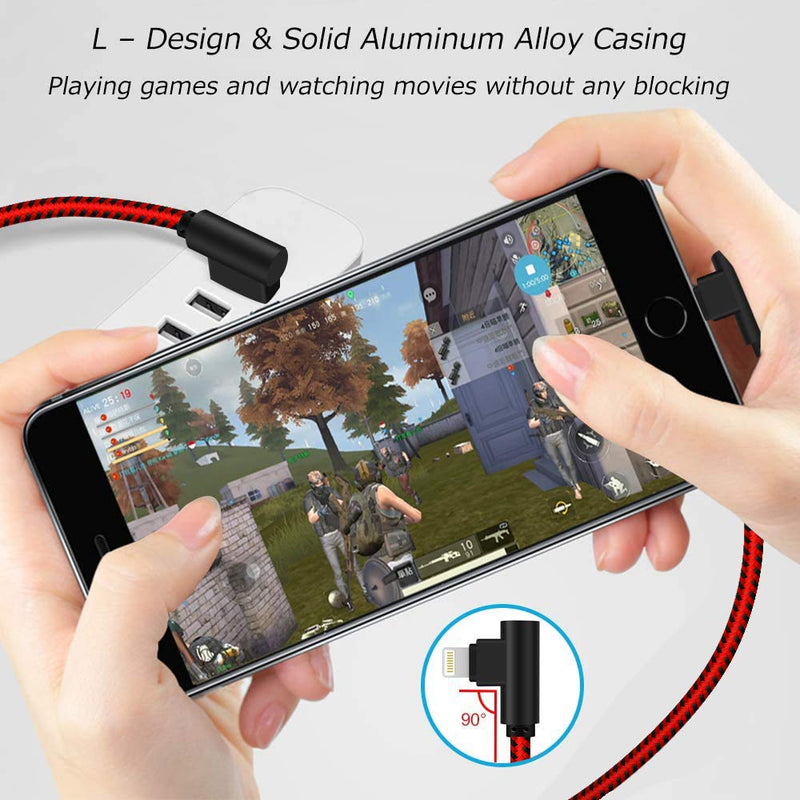  [AUSTRALIA] - [3-Pack] 6FT/2M iPhone Gaming Charger Cable 90 Degree Elbow Game Video Watching Compatible with iPhone Xs Max/XS/XR/7/7Plus/X/8/8Plus/6S/6S Plus/SE (Black Red, 6FT) Black Red