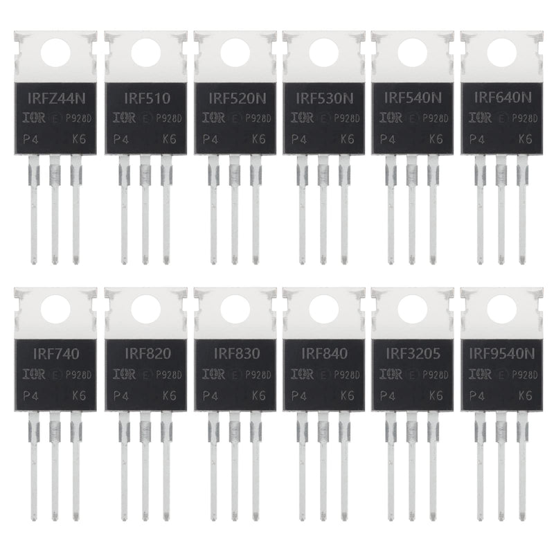  [AUSTRALIA] - AUKENIEN Mosfet Transistor Kit 12 Values 60 Pieces IRFZ44N IRF510N IRF520N IRF530N IRF540N IRF640N IRF740 IRF820 IRF830 IRF840 IRF3205 IRF9540N TO-220 Mosfet Transistors