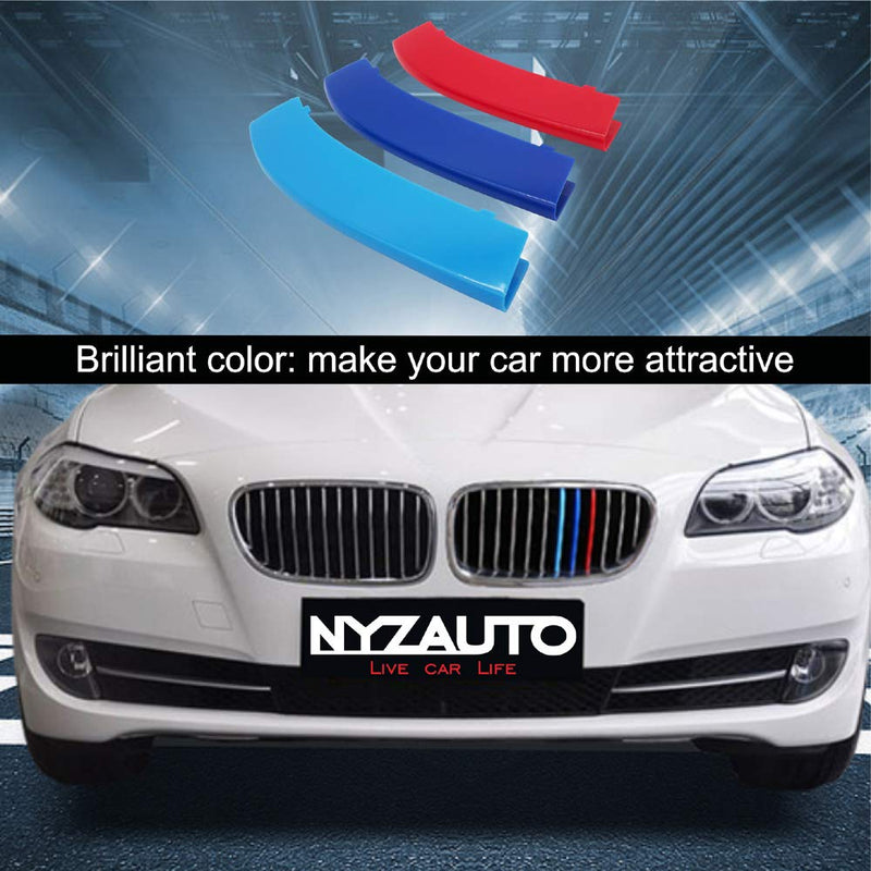 NYZAUTO M-Colored Stripe Grille Insert Trims Compatible with 2011-2013 BMW F10 5 Series 528i 535i 550i Kidney Grills (12 Beams,Not Fit 10-Beam) 11-13 F10 F11 5 Series 12-Beam Grill M-Per - LeoForward Australia