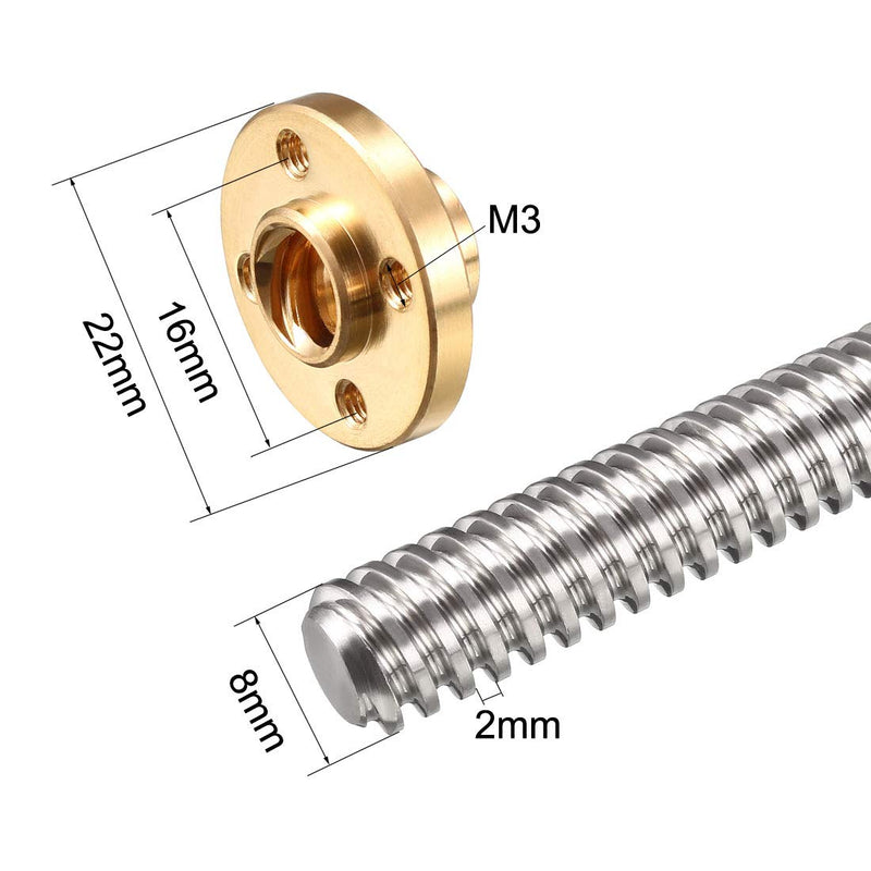  [AUSTRALIA] - uxcell 400mm Length T8 8mm Dia Lead Screw Rod,2 Lead Stainless Steel Lead Screw Rod with Copper Nut Trapezoidal Thread for 3D Printer Z Axis