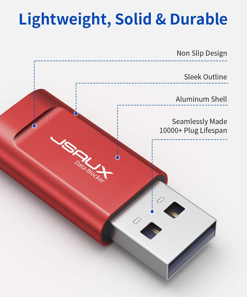 USB Data Blocker, JSAUX (4-Pack) USB-A Defender Only for Quick Charge, Protect Against Juice Jacking, Refuse Hacking Provide Safe Charging- Red - LeoForward Australia