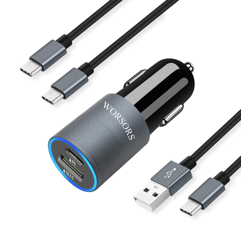  [AUSTRALIA] - Upgraded Super Fast Car Charger, Worsors USB C 25W PPS PD & 18W QC3.0 Power Adapter Compatible for Samsung Galaxy S22/S21/Ultra/Plus/S20/S10, Note 20/10, Google Pixel 6 Pro/6 + 2Pack 3ft Type C Cable