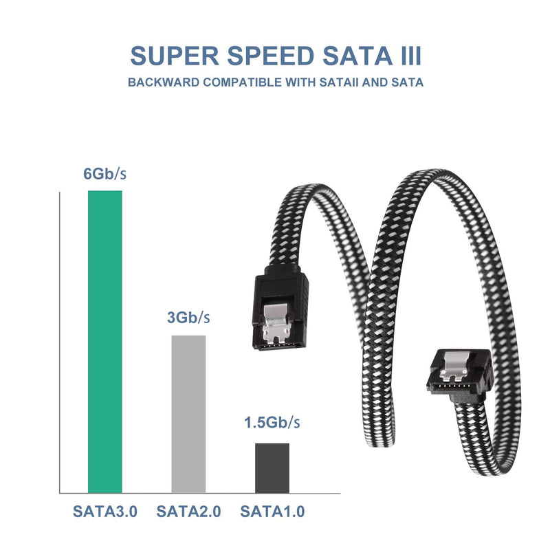  [AUSTRALIA] - SATA III Cable,DanYee Nylon Braided SATA Cable III 6Gbps Straight HDD SDD Data Cable with Locking Latch 18 Inch Compatible for SATA HDD, SSD, CD Driver, CD Writer (6 Packs Black) 1 6 Packs Black