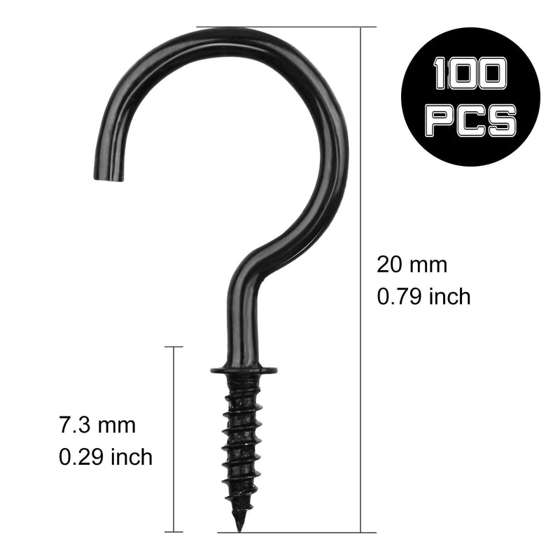  [AUSTRALIA] - ASTARON 1/2 Inch Metal Ceiling Hooks Nickel Plated Hook Holder Screw in Hook for Hanging Mugs Plants,100 PCS (Black) 100 Black