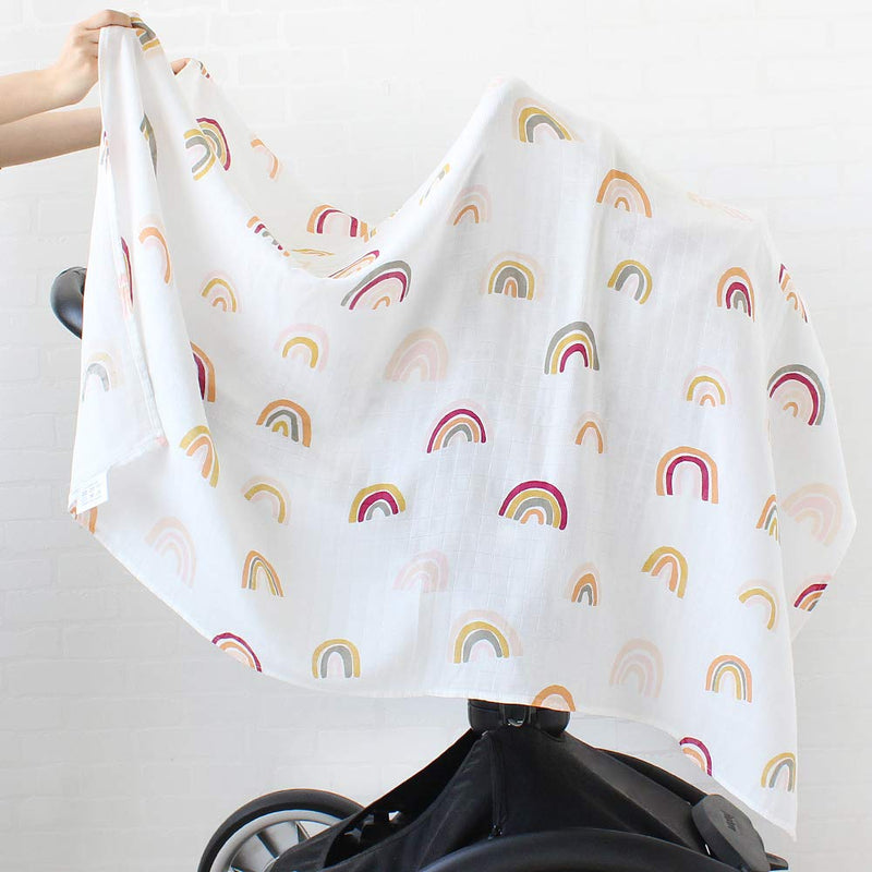  [AUSTRALIA] - LifeTree Muslin Baby Swaddle Blanket, Baby Swaddling Neutral Receiving Blanket for Boys & Girls, 70% Bamboo & 30% Cotton, Large 47 x 47 inches Solid Color / Rainbow Print Rainbow/Solid