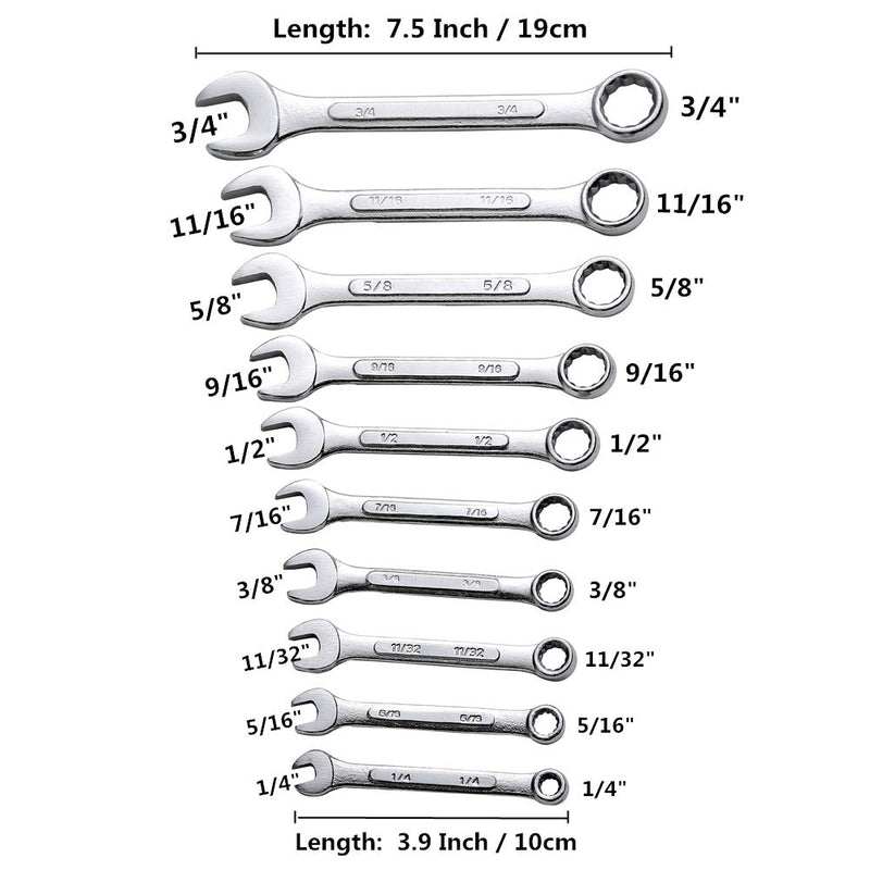  [AUSTRALIA] - JENLEY Hand Tools Wrenches Standard 12 Point SAE Combination Set 10-Piece