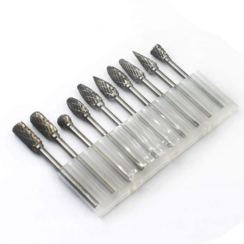 YUFUTOL Carbide Burr Set - 10pcs Double Cut Solid Carbide Rotary Burrs 3mm(0.118'') Shank Fits Die Grinder Drill for Woodworking,drilling Metal Carving Engraving Polishing - LeoForward Australia