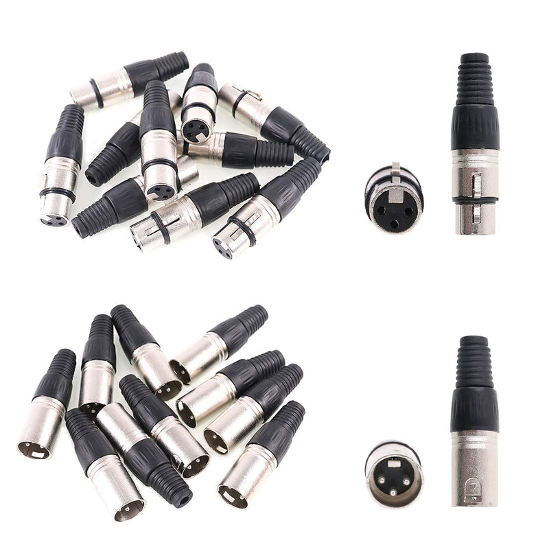  [AUSTRALIA] - Glarks 20 Pack XLR 3 Pin Male/Female Plugs Audio Mic Microphone Cable Plug Connector Audio Socket, Black Sliver Housing