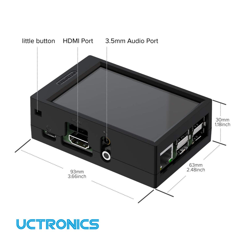  [AUSTRALIA] - UCTRONICS Mini LCD Screen with Case for Raspberry Pi 4, 3 B/B+, 3.5 inch Small HDMI Display Touchscreen with Stylus, Compatible with All Raspberry Pi B Models 3.5" HDMI Display with Case