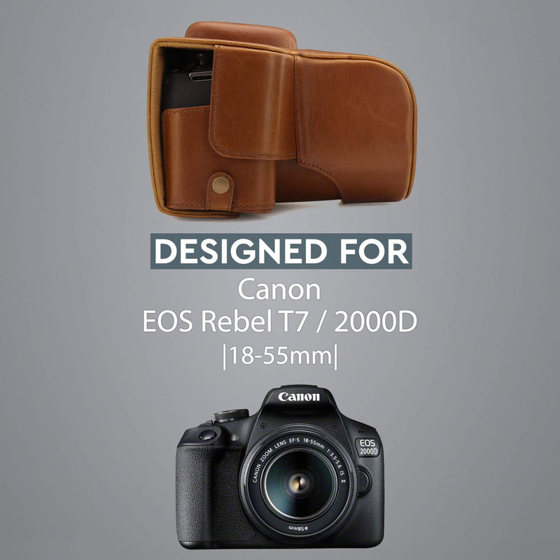  [AUSTRALIA] - MegaGear MG1609 Ever Ready Leather Camera Case compatible with Canon EOS Rebel T7 (18-55mm), 2000D (18-55mm) - Light Brown