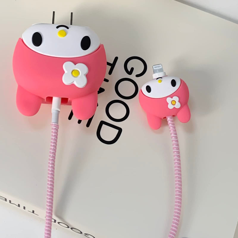  [AUSTRALIA] - 2pcs Protective Case for Apple 20W iPhone USB-C Power Adapter Charger and USB Lightning Cable, 3D Cute Cartoon Designs Protective Case for iPhone Charger S2-Black&Red Cat