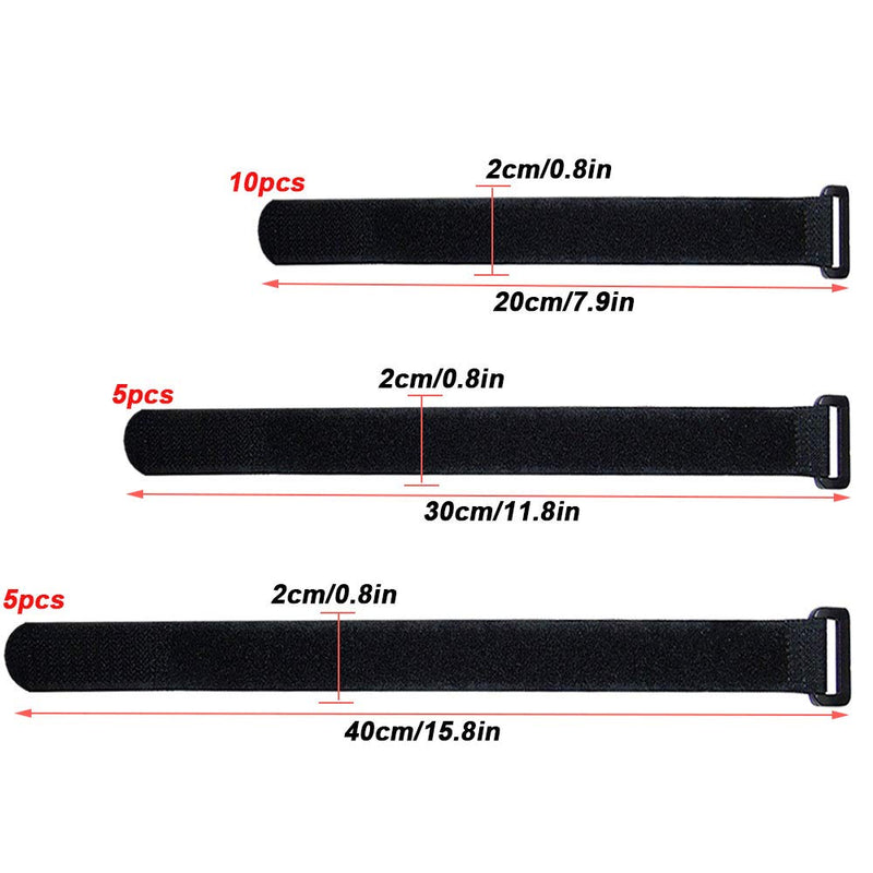  [AUSTRALIA] - FULARR 20Pcs Cable Straps, Reusable Cable Ties & Cinch Strap Set, Multipurpose Hook and Loop Straps Fastener, Cable Storage Organizer, 3 Different Sizes (20x2cm, 30x2cm, 40x2cm) –– Black