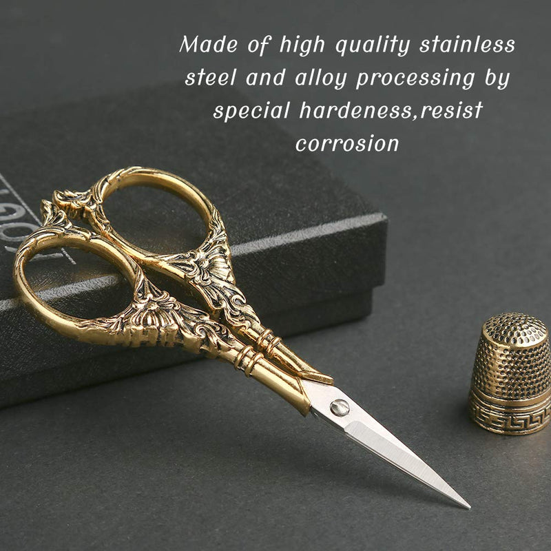  [AUSTRALIA] - Vintage European Style Sewing Scissors, Embroidery Scissors Sharp Tip Stainless Steel, Craft Scissors Sewing Tools, Tailor Scissor with Thimble,Tassel, Dressmaker Shears for Fabric(Golden)