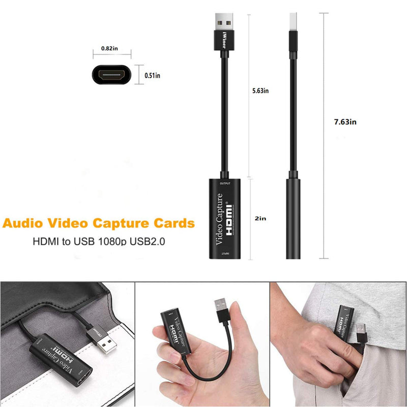  [AUSTRALIA] - Audio Video Capture Cards HDMI to USB 1080P USB2.0,Recorder via DSLR Camcorder Action Cam,Recorder for Live Stream, Record, Games, Switch, Xbox, PS3, PS4, PS5 vidoe to hdmi capture black
