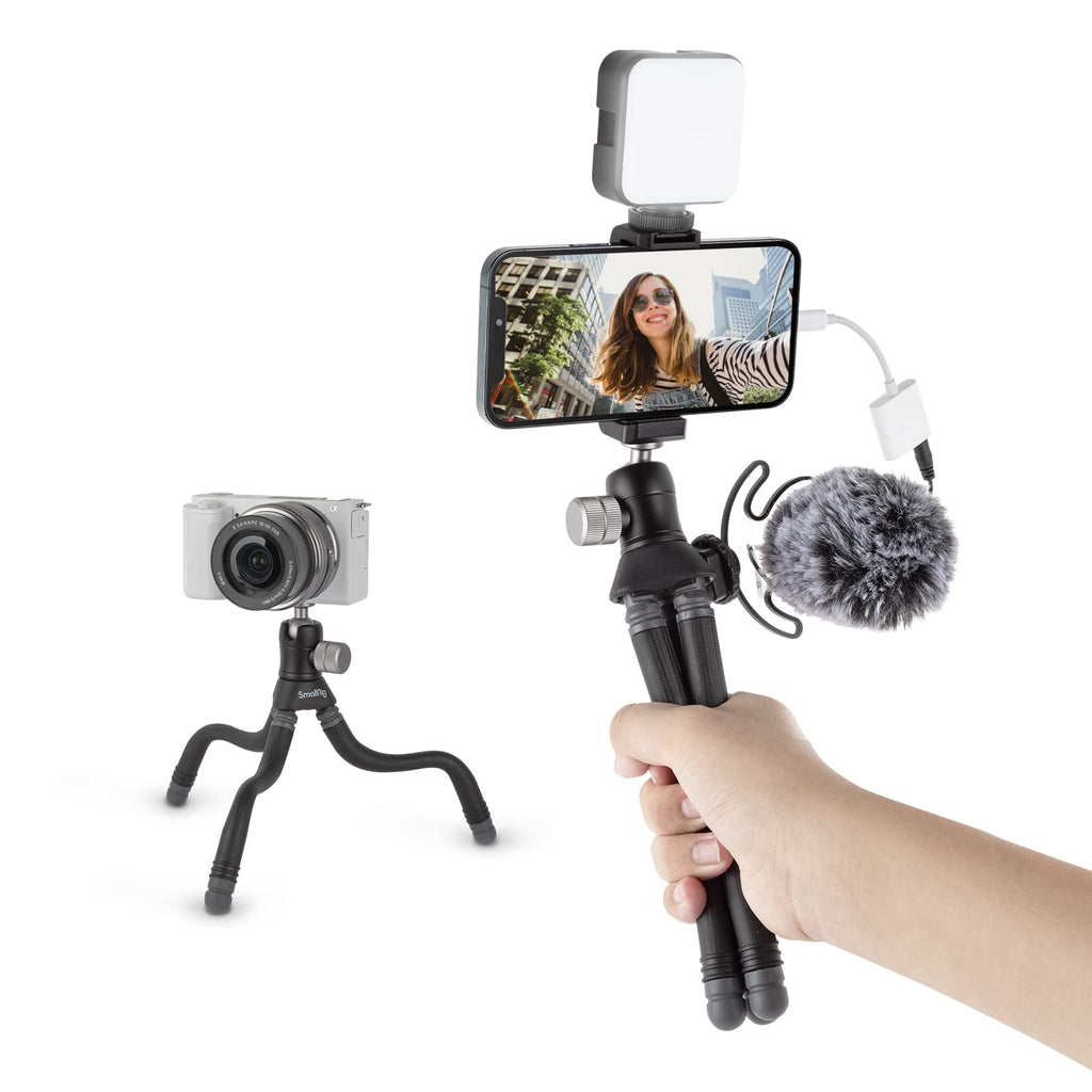  [AUSTRALIA] - SmallRig Flexible Phone Tripod, Portable Mini Travel Tripod for iPhone 13 Pro Max 12 11, with Phone Holder Cold Shoe Mount, Cell Phone Tripod Stand for iPhone Android Camera GoPro-3446 3446