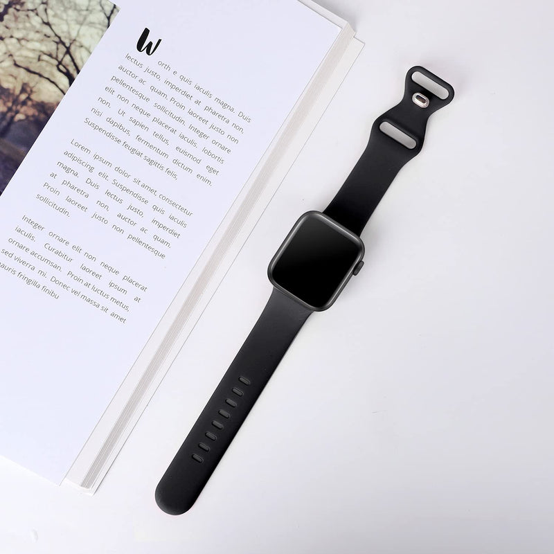  [AUSTRALIA] - Distore Bands Compatible with Apple Watch 38mm 40mm 41mm 42mm 44mm 45mm, Soft Silicone Replacement Sport Strap for iWatch Series 7/6/5/4/3/2/1 SE Women Men, Black 38mm/40mm/41mm S/M A,Black