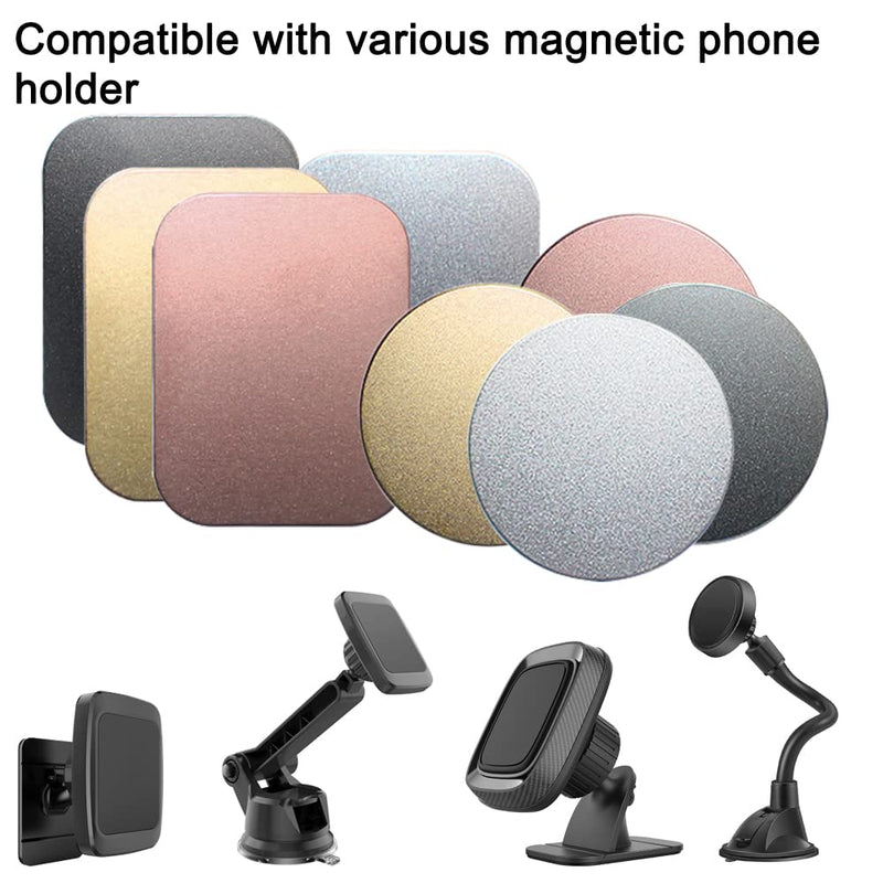  [AUSTRALIA] - SENHAI 8 pcs Phone Car Mount Metal Plate with Adhesive for Magnetic Cradle-Less Mount, 4 Rectangular and 4 Round - Black, Silver, Gold, Rose Red