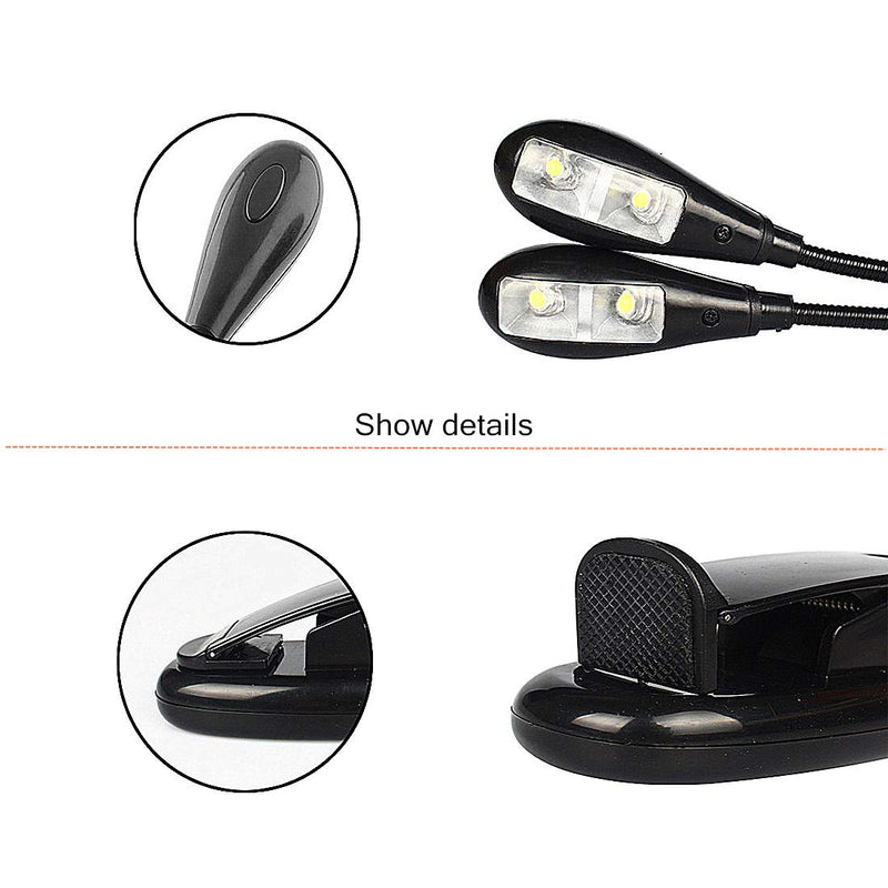  [AUSTRALIA] - Ailenyun Double-Head Clip Light/Reading Light/Night Light Clip for Table, headboard and Computer, with switches on Both Ends, Two Brightness Options (Without Battery).