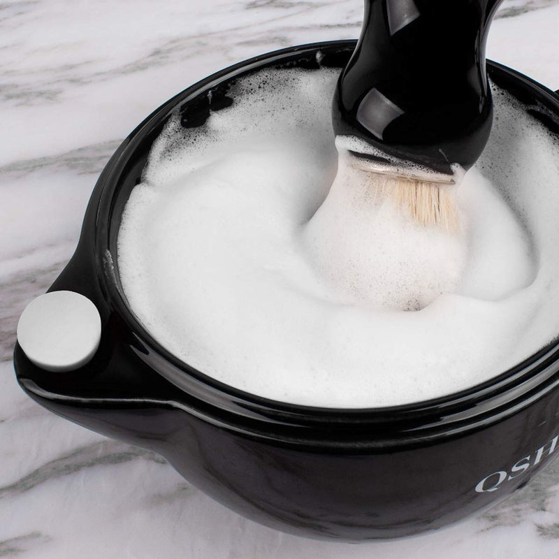 QSHAVE Shaving Scuttle Mug - Keep Lather Always Warm Large Deep Size Bowl Handmade Pottery Cup (Black) Black - LeoForward Australia