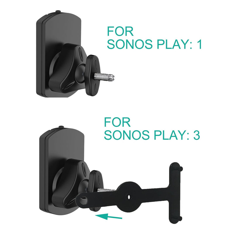  [AUSTRALIA] - WALI Speaker Wall Mount Bracket for SONOS Play 1 and Play 3 Multiple Adjustments, Hold up to 22 lbs, (SWM001), Black