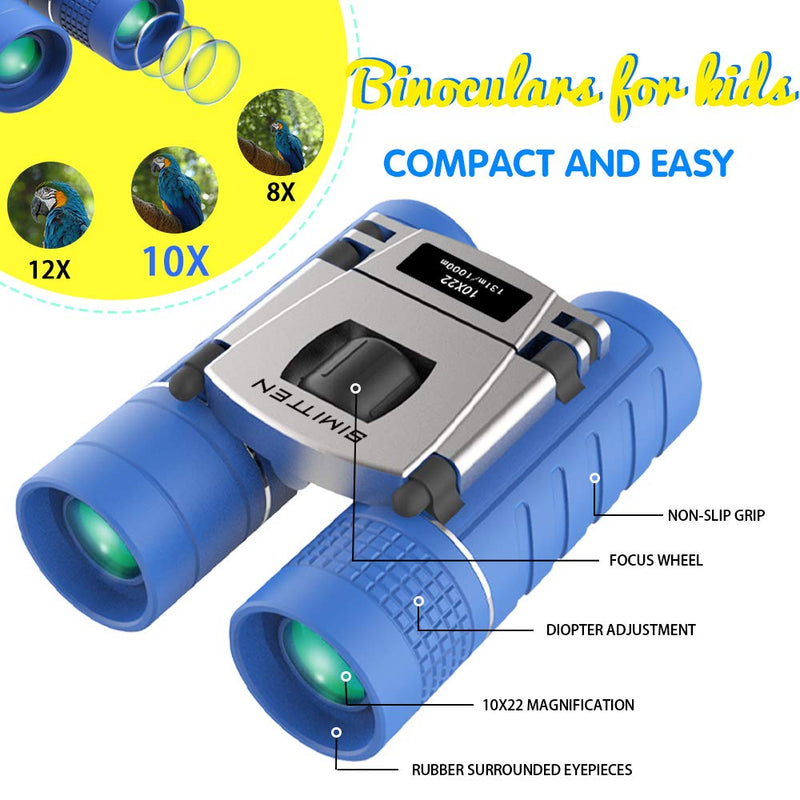  [AUSTRALIA] - Compact Binocular for Kids 10X22 SIMITTEN Toy Binoculars for 3-12 Years Boys and Girls Suit for Bird Watching Hiking Hunting Outdoor Games Spy & Camping Gear Learning Outside Play Blue