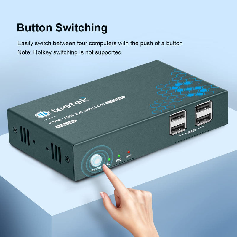  [AUSTRALIA] - 2 Port HDMI 2.0 KVM Switch 4K@60Hz, USB KVM Switch HDMI 2 in 1 Out with 4 USB 2.0 Hub, Compatible with Most Keyboards and Mouse, Button Switch Single Monitor